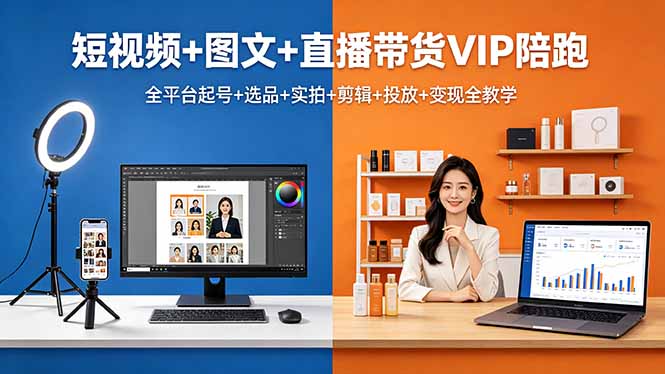 短视频+图文+直播带货VIP陪跑，全平台起号+选品+实拍+剪辑+投放+变现全教学-盟主1站 - 热点知汇专注网赚项目资源知识聚汇