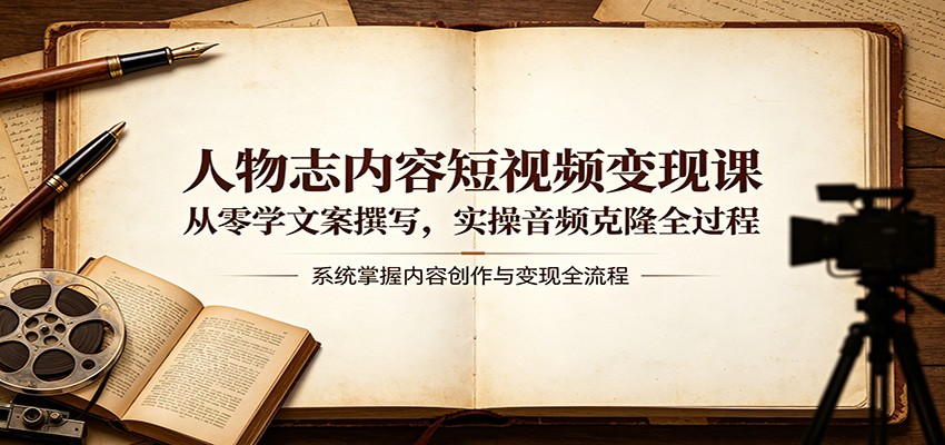 人物志内容短视频变现课：从零学文案撰写，实操音频克隆全过程-盟主1站 - 热点知汇专注网赚项目资源知识聚汇