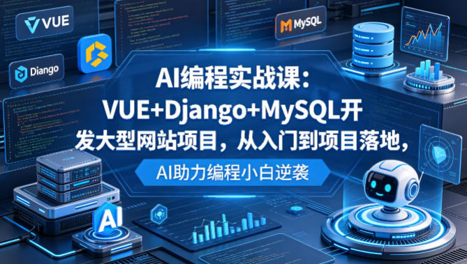 AI编程实战课：VUE+Django+MySQL开发大型网站项目，从入门到项目落地，AI助力编程小白逆袭-盟主1站 - 热点知汇专注网赚项目资源知识聚汇