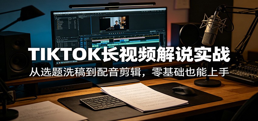 TIKTOK长视频解说实战：从选题洗稿到配音剪辑，零基础也能上手-盟主1站 - 热点知汇专注网赚项目资源知识聚汇