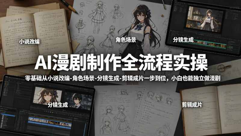AI漫剧制作全流程实操，零基础从小说改编-角色场景-分镜生成-剪辑成片一步到位，小白也能独立做漫剧-盟主1站 - 热点知汇专注网赚项目资源知识聚汇