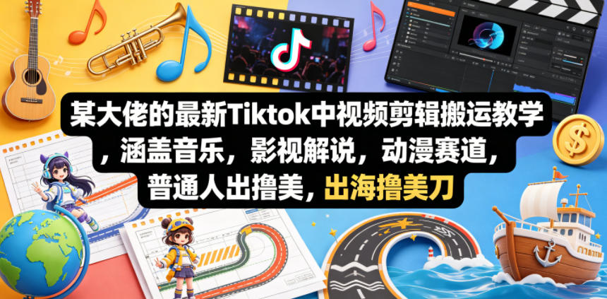 某大佬的最新Tiktok中视频剪辑搬运教学，涵盖音乐，影视解说，动漫赛道，普通人出海撸美刀-盟主1站 - 热点知汇专注网赚项目资源知识聚汇