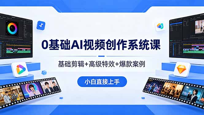 0基础AI视频创作系统课，基础剪辑+高级特效+爆款案例，小白直接上手-盟主1站 - 热点知汇专注网赚项目资源知识聚汇