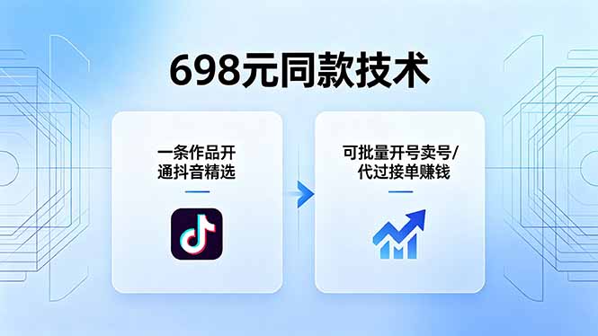 698元同款技术：一条作品开通抖音精选，可批量开号卖号，也可代过接单赚钱-盟主1站 - 热点知汇专注网赚项目资源知识聚汇