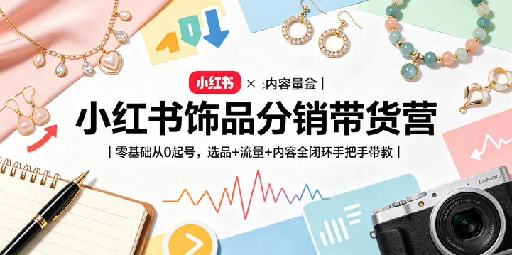 小红书饰品分销带货营｜零基础从0起号，选品+流量+内容全闭环手把手带教-盟主1站 - 热点知汇专注网赚项目资源知识聚汇