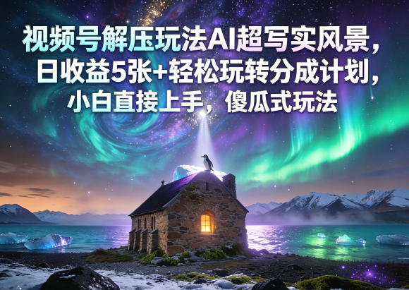 视频号解压玩法AI超写实风景，日收益5张+轻松玩转分成计划，小白直接上手，傻瓜式玩法-盟主1站 - 热点知汇专注网赚项目资源知识聚汇