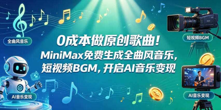 0成本做原创歌曲！MiniMax免费生成全曲风音乐，短视频BGM，开启AI音乐变现-盟主1站 - 热点知汇专注网赚项目资源知识聚汇