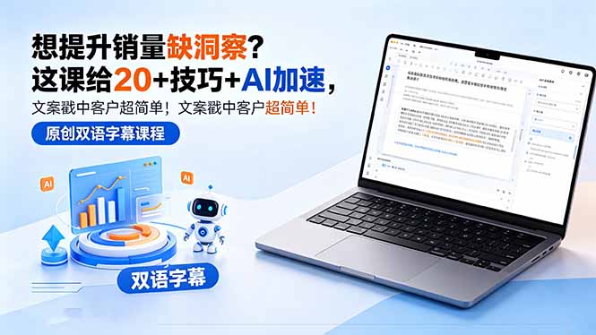 想提升销量缺洞察？这课给 20 + 技巧 + AI 加速，文案戳中客户超简单！【原创双语字幕】-盟主1站 - 热点知汇专注网赚项目资源知识聚汇