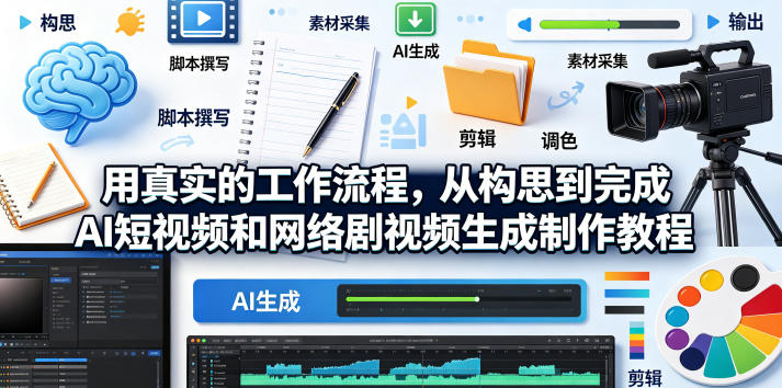 用真实的工作流程，从构思到完成AI短视频和网络剧视频生成制作教程-中英字幕-盟主1站 - 热点知汇专注网赚项目资源知识聚汇