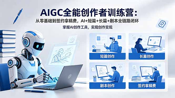 AIGC全能创作者训练营：从零基础到签约拿稿费，AI+短篇+长篇+剧本全链路闭环-盟主1站 - 热点知汇专注网赚项目资源知识聚汇