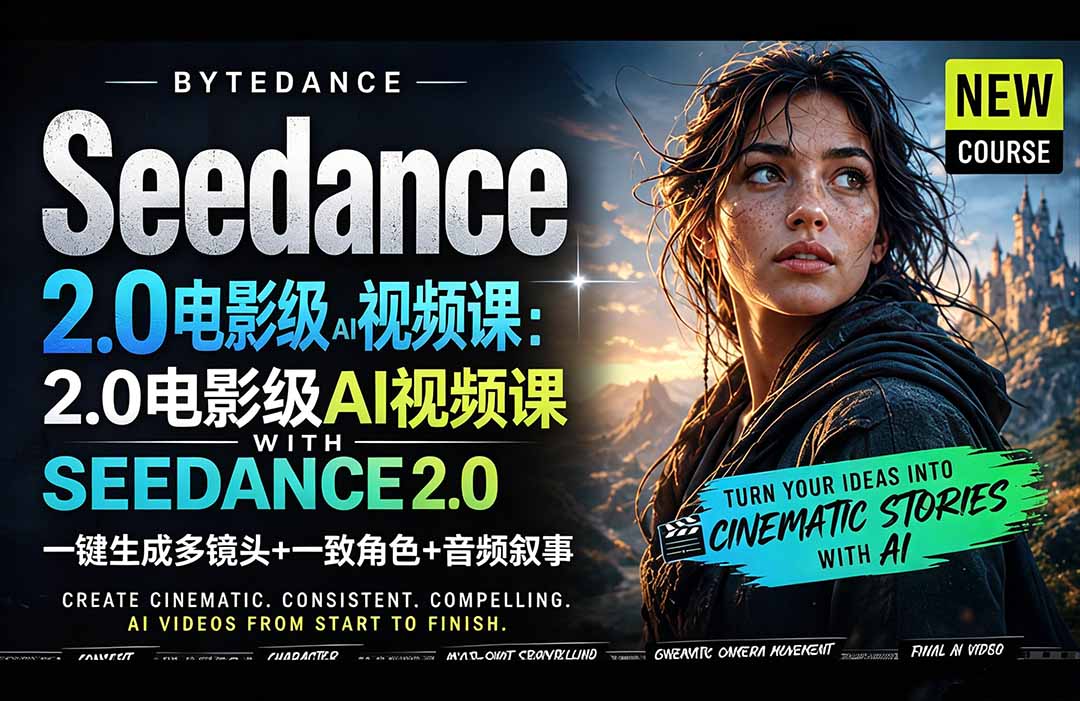 Seedance 2.0电影级AI视频课：一键生成多镜头+一致角色+音频叙事-盟主1站 - 热点知汇专注网赚项目资源知识聚汇