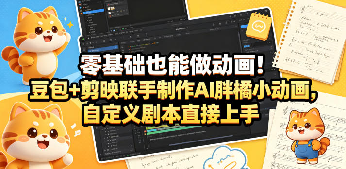 零基础也能做动画！豆包+剪映联手制作AI胖橘小动画，自定义剧本直接上手-盟主1站 - 热点知汇专注网赚项目资源知识聚汇