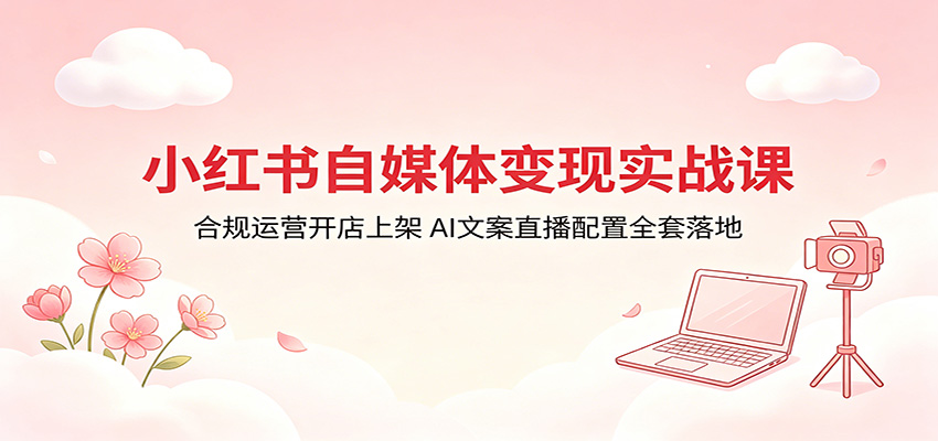 小红书自媒体变现实战课：合规运营开店上架，AI文案直播配置全套落地-盟主1站 - 热点知汇专注网赚项目资源知识聚汇