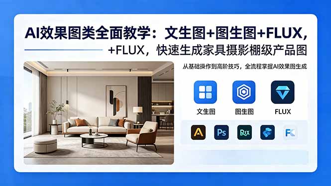 AI效果图类全面教学：文生图+图生图+FLUX，快速生成家具摄影棚级产品图-盟主1站 - 热点知汇专注网赚项目资源知识聚汇