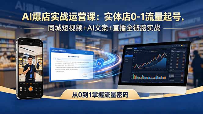 AI爆店实战运营课：实体店0-1流量起号，同城短视频+AI文案+直播全链路实战-盟主1站 - 热点知汇专注网赚项目资源知识聚汇