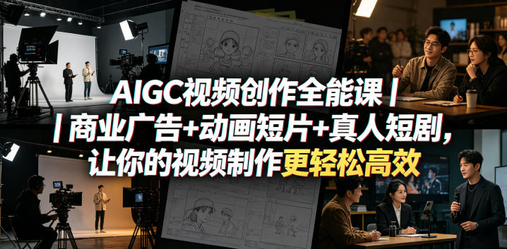 AIGC视频创作全能课｜商业广告+动画短片+真人短剧，让你的视频制作更轻松高效-盟主1站 - 热点知汇专注网赚项目资源知识聚汇
