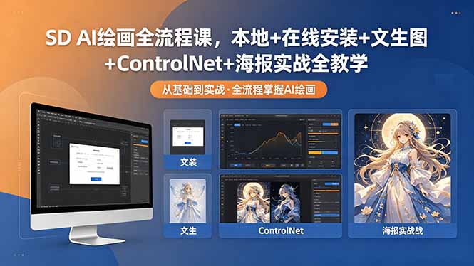 SD AI绘画全流程课，本地+在线安装+文生图+ControlNet+海报实战全教学-盟主1站 - 热点知汇专注网赚项目资源知识聚汇