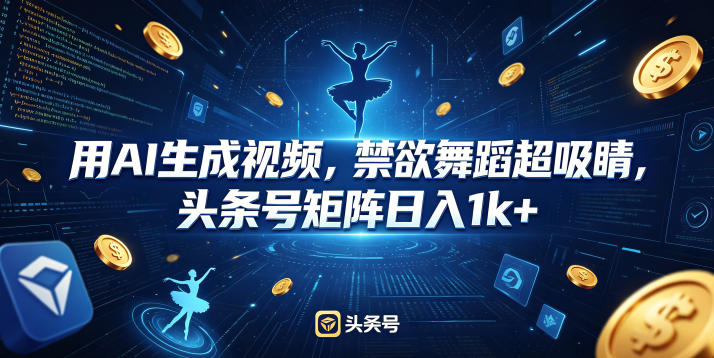 用AI生成视频，禁欲舞蹈超吸睛，头条号矩阵日入1k+-盟主1站 - 热点知汇专注网赚项目资源知识聚汇