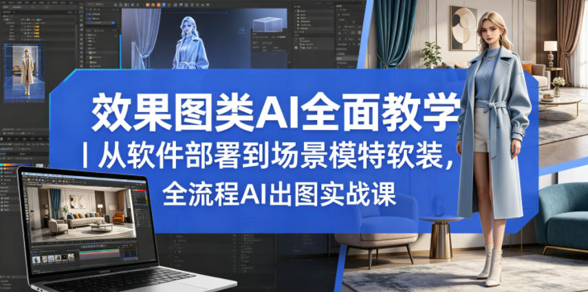 效果图类AI全面教学｜从软件部署到场景模特软装，全流程AI出图实战课-盟主1站 - 热点知汇专注网赚项目资源知识聚汇