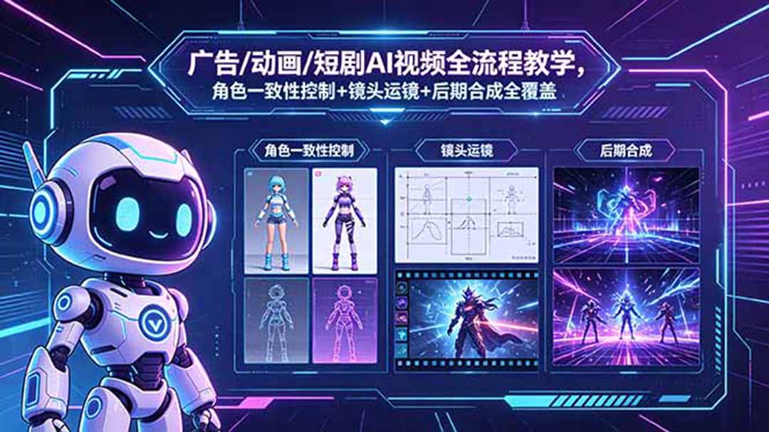 广告/动画/短剧AI视频全流程教学，角色一致性控制+镜头运镜+后期合成全覆盖-盟主1站 - 热点知汇专注网赚项目资源知识聚汇