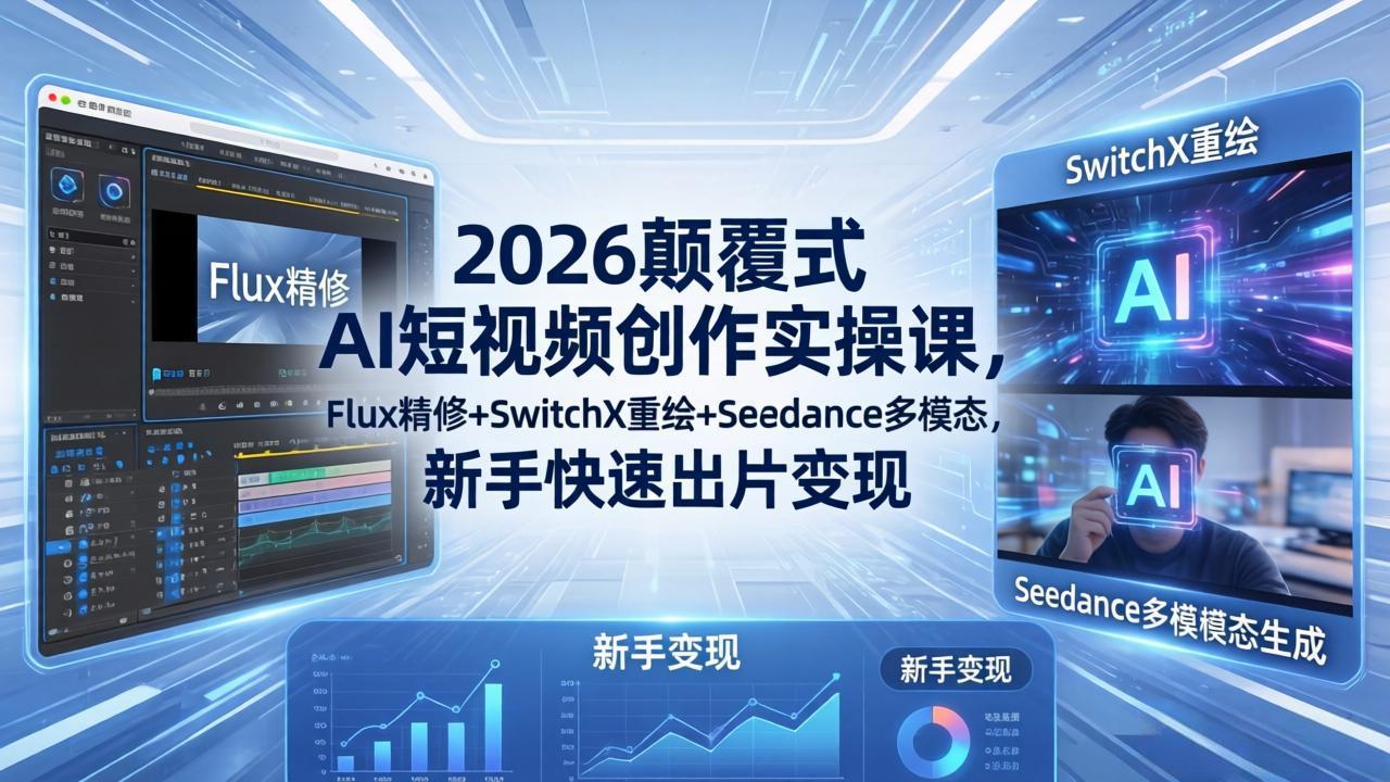 2026颠覆式 AI短视频创作课-5月更新，Flux精修+SwitchX重绘+Seedance多模态，新手快速出片变现-盟主1站 - 热点知汇专注网赚项目资源知识聚汇