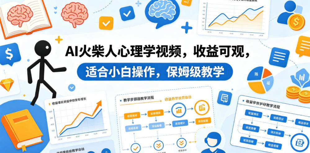 AI火柴人心理学视频，收益可观，适合小白操作，保姆级教学-盟主1站 - 热点知汇专注网赚项目资源知识聚汇