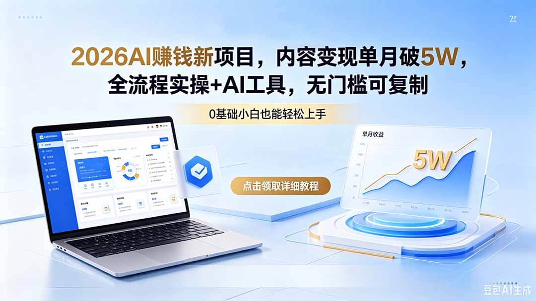 2026AI赚钱新项目，内容变现单月破5W，全流程实操+AI工具，无门槛可复制-盟主1站 - 热点知汇专注网赚项目资源知识聚汇