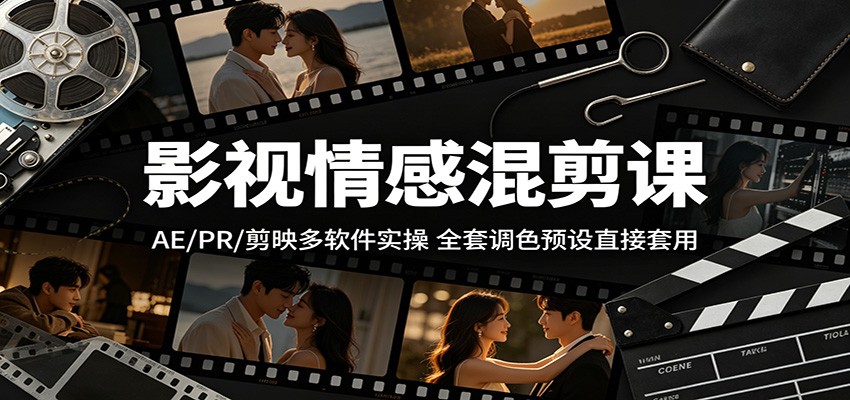影视情感混剪课：AE/PR/剪映多软件实操，全套调色预设直接套用-盟主1站 - 热点知汇专注网赚项目资源知识聚汇