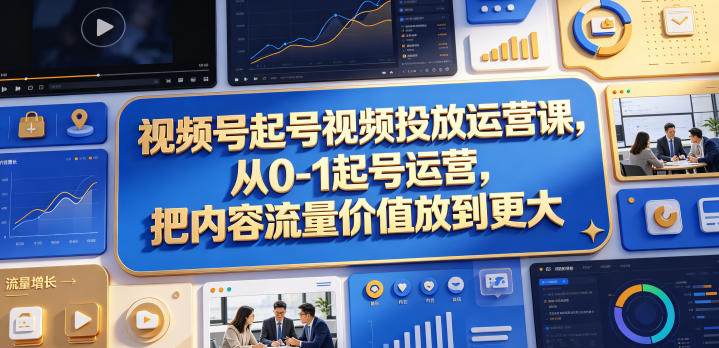 视频号起号视频投放运营课，从0-1起号运营，把内容流量价值放到更大-盟主1站 - 热点知汇专注网赚项目资源知识聚汇