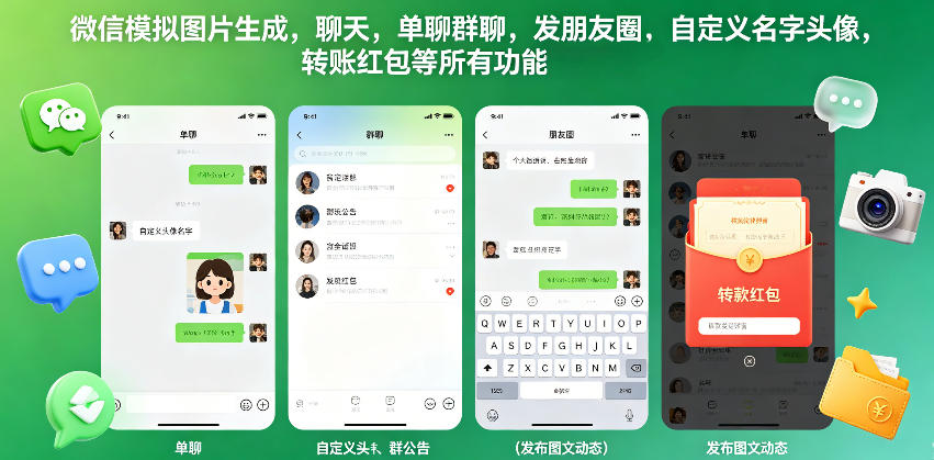 微信模拟图片生成，聊天，单聊群聊，发朋友圈，自定义名字头像，转账红包等所有功能都可以生成-盟主1站 - 热点知汇专注网赚项目资源知识聚汇