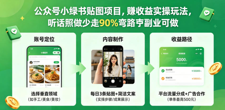 公众号小绿书贴图项目，赚收益实操玩法，听话照听话照少走90%弯路丨副业可做-盟主1站 - 热点知汇专注网赚项目资源知识聚汇
