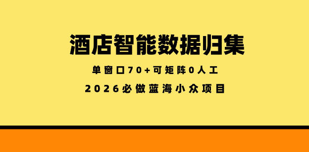 酒店智能数据归集，小众蓝海已经稳定半年之久，单窗口70+零成本矩阵开干【揭秘】-盟主1站 - 热点知汇专注网赚项目资源知识聚汇