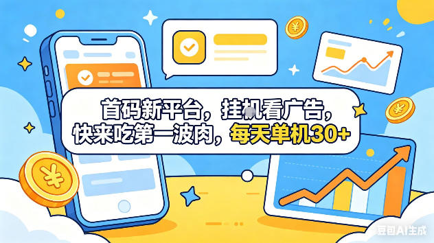 首码新平台，挂G自动看广告，快来吃第一波肉，每天单机30+，可矩阵放大【揭秘】-盟主1站 - 热点知汇专注网赚项目资源知识聚汇
