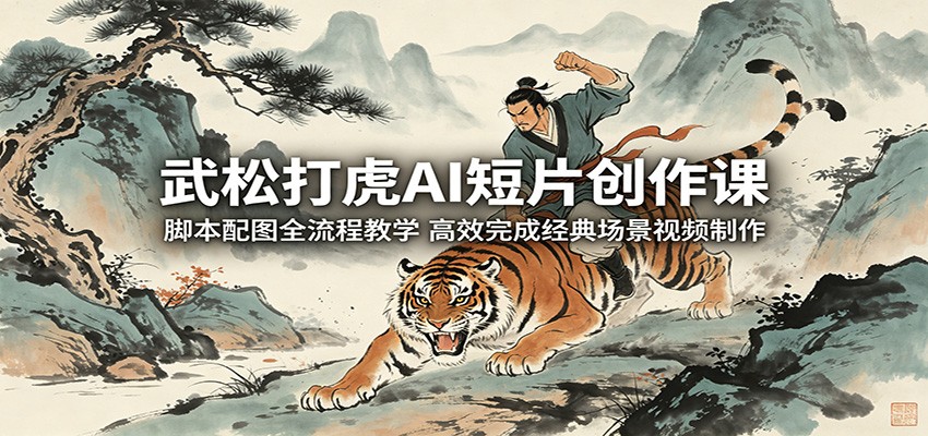 武松打虎AI短片创作课：脚本配图全流程教学，高效完成经典场景视频制作-盟主1站 - 热点知汇专注网赚项目资源知识聚汇