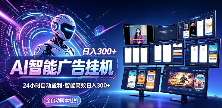 AI智能广告挂G项目，无需人工，单机稳定日入200+，可矩阵放大，24小时不间断刷广告賺收益【揭秘】-盟主1站 - 热点知汇专注网赚项目资源知识聚汇