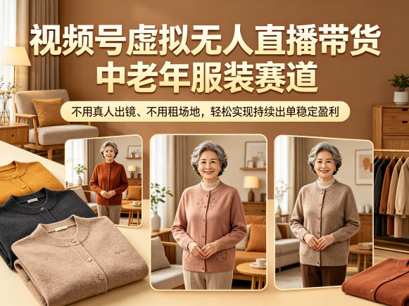 视频号虚拟无人直播带货中老年服装赛道，不用真人出镜、不用租场地，轻松实现持续出单稳定盈利-盟主1站 - 热点知汇专注网赚项目资源知识聚汇