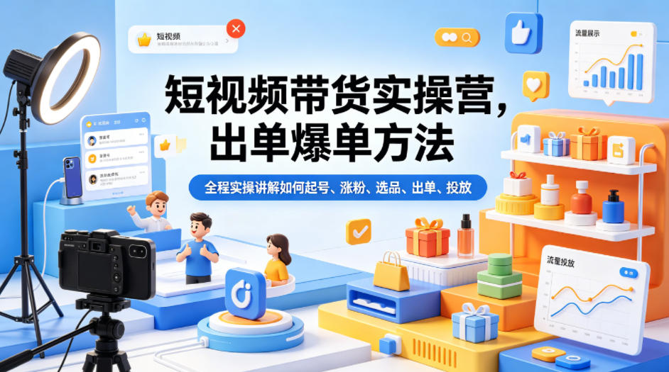 短视频带货实操营，出单爆单方法，全程实操讲解如何起号、涨粉、选品、出单、投放(更新0515)-盟主1站 - 热点知汇专注网赚项目资源知识聚汇