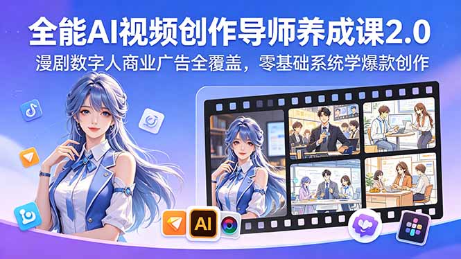 全能AI视频创作导师养成课2.0，漫剧数字人商业广告全覆盖，零基础系统学爆款创作-盟主1站 - 热点知汇专注网赚项目资源知识聚汇