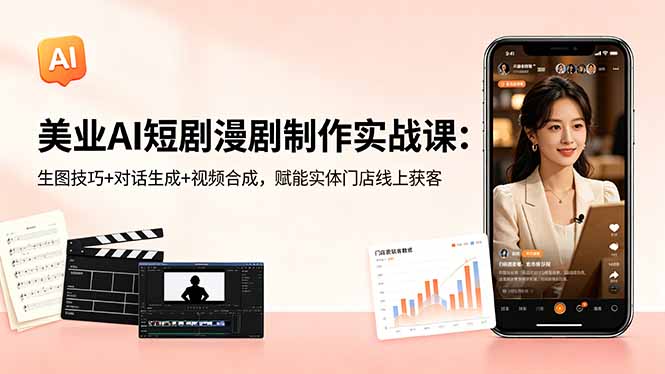 美业AI短剧漫剧制作实战课：生图技巧+对话生成+视频合成，赋能实体门店线上获客-盟主1站 - 热点知汇专注网赚项目资源知识聚汇