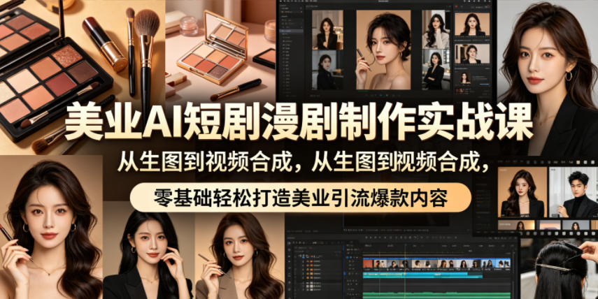 美业AI短剧漫剧制作实战课，从生图到视频合成，零基础轻松打造美业引流爆款内容-盟主1站 - 热点知汇专注网赚项目资源知识聚汇