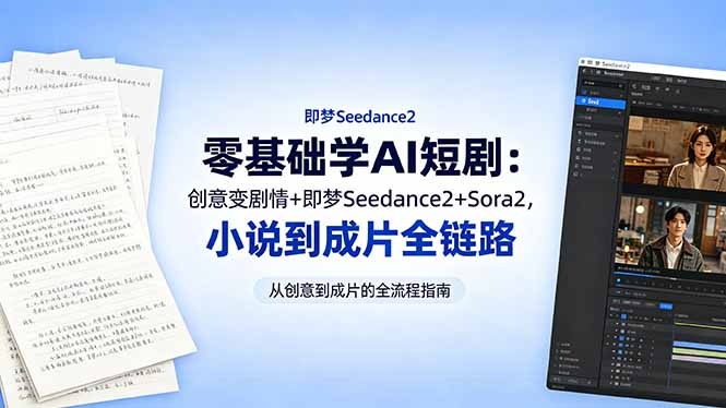 零基础学AI短剧：创意变剧情+即梦Seedance2+Sora2，小说到成片全链路-盟主1站 - 热点知汇专注网赚项目资源知识聚汇