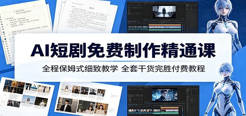 AI短剧免费制作精通课：全程保姆式细致教学，全套干货完胜付费教程-盟主1站 - 热点知汇专注网赚项目资源知识聚汇
