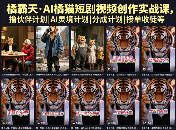 橘霸天·AI橘猫短剧视频创作实战课，撸伙伴计划|AI灵境计划|分成计划|接单收徒等-盟主1站 - 热点知汇专注网赚项目资源知识聚汇