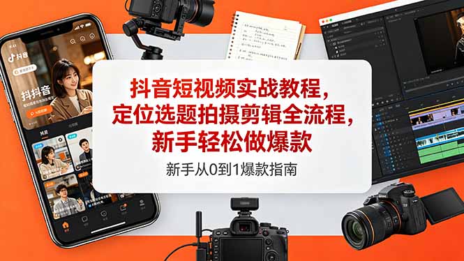 抖音短视频实战教程，定位选题拍摄剪辑全流程，新手轻松做爆款-盟主1站 - 热点知汇专注网赚项目资源知识聚汇