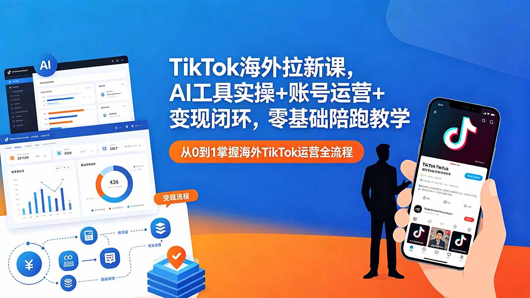TikTok海外拉新课，AI工具实操+账号运营+变现闭环，零基础陪跑教学-盟主1站 - 热点知汇专注网赚项目资源知识聚汇