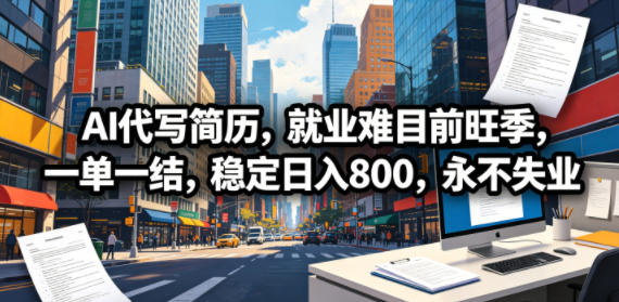 AI代写简历，就业难目前旺季，一单一结，稳定日入800，永不失业-盟主1站 - 热点知汇专注网赚项目资源知识聚汇
