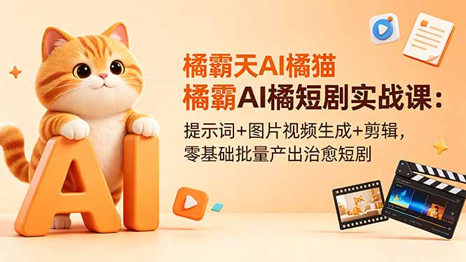 橘霸天AI橘猫短剧实战课：提示词+图片视频生成+剪辑，零基础批量产出治愈短剧-盟主1站 - 热点知汇专注网赚项目资源知识聚汇