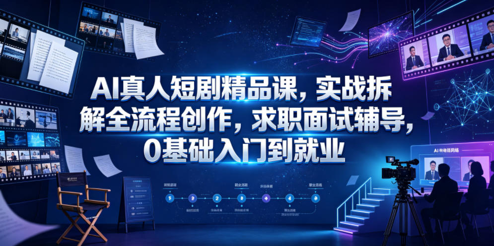 AI真人短剧精品课，实战拆解全流程创作，求职面试辅导，0基础入门到就业-盟主1站 - 热点知汇专注网赚项目资源知识聚汇
