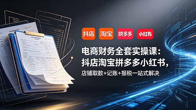 电商财务全套实操课：抖店淘宝拼多多小红书，店铺取数+记账+报税一站式解决-盟主1站 - 热点知汇专注网赚项目资源知识聚汇