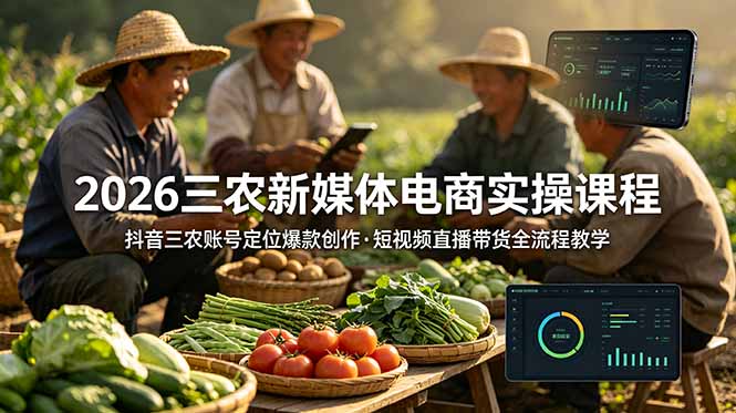 2026三农新媒体电商实操课程：抖音三农账号定位爆款创作，短视频直播带货全流程教学-盟主1站 - 热点知汇专注网赚项目资源知识聚汇